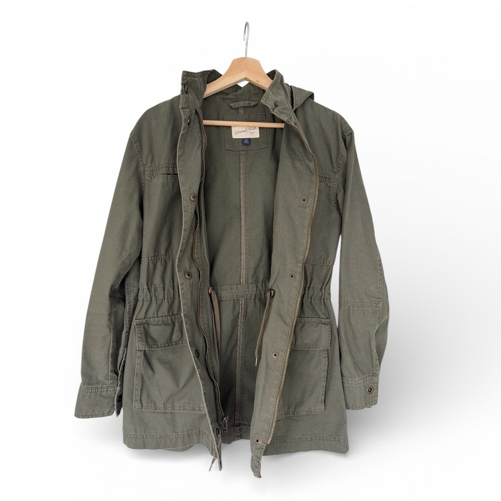 Womens Olive Green Army Utility Jacket XS Hooded‎ Soft Relaxed Fit Gorpcore